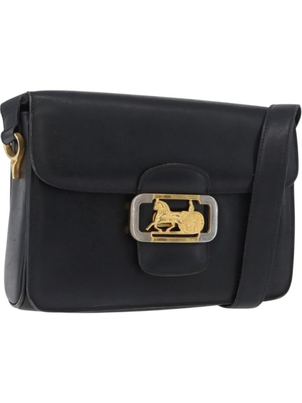 CELINE Horse Carriage Shoulder Bag Leather Black Gold
